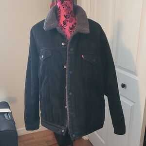 Levi's Black Jacket with Gray Sherpa Collar